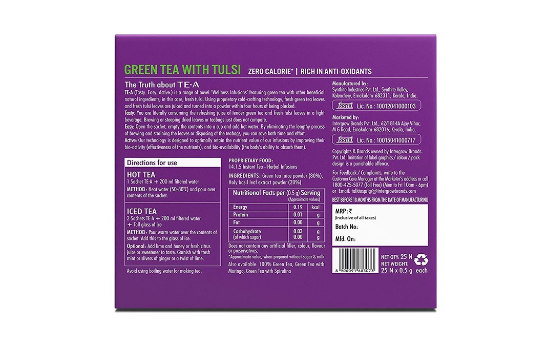 Sprig Green Tea With Tulsi    Box  25 pcs